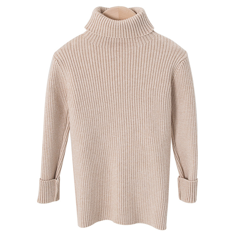 Suéter de cuello alto estilo coreano para niños y niñas, otoño/invierno 2025, capa base de punto, ropa infantil coreana con forro polar.