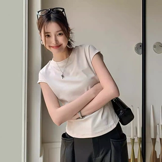安婷露夏季纯色小飞袖24新款小个子短袖T恤女修身内搭打底衫上衣