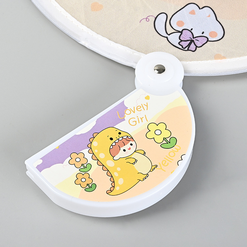 Portable, pocket-sized, folding, mini hand-cranked fan with a plastic casing; logo customization available.