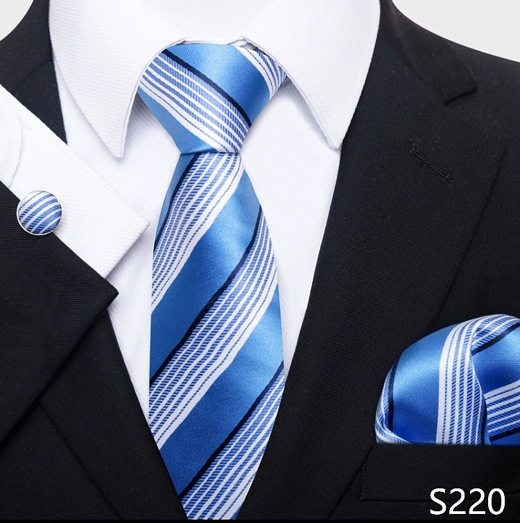 Ready stock solid color polka dot plaid tie wholesale solid color men's tie tie cufflinks pocket square set 8cm