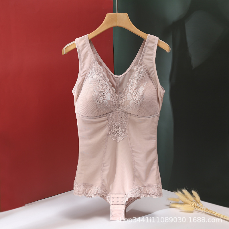 Wear-free bra one-piece corset belly contracting waist slimming lace thin women's corset underwear wholesale