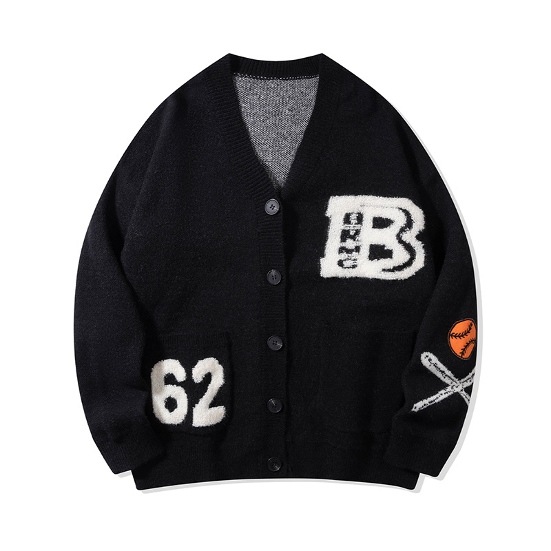 YWFG ropa de mujer americana retro letras de otoño 2024 pareja alta variedad cardigan de manga larga suéter de punto