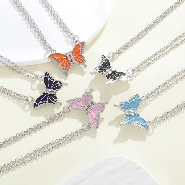 New Necklace Color Friendship Girlfriend Magnet Two Couple Pair Dropping Oil Butterfly Magnet