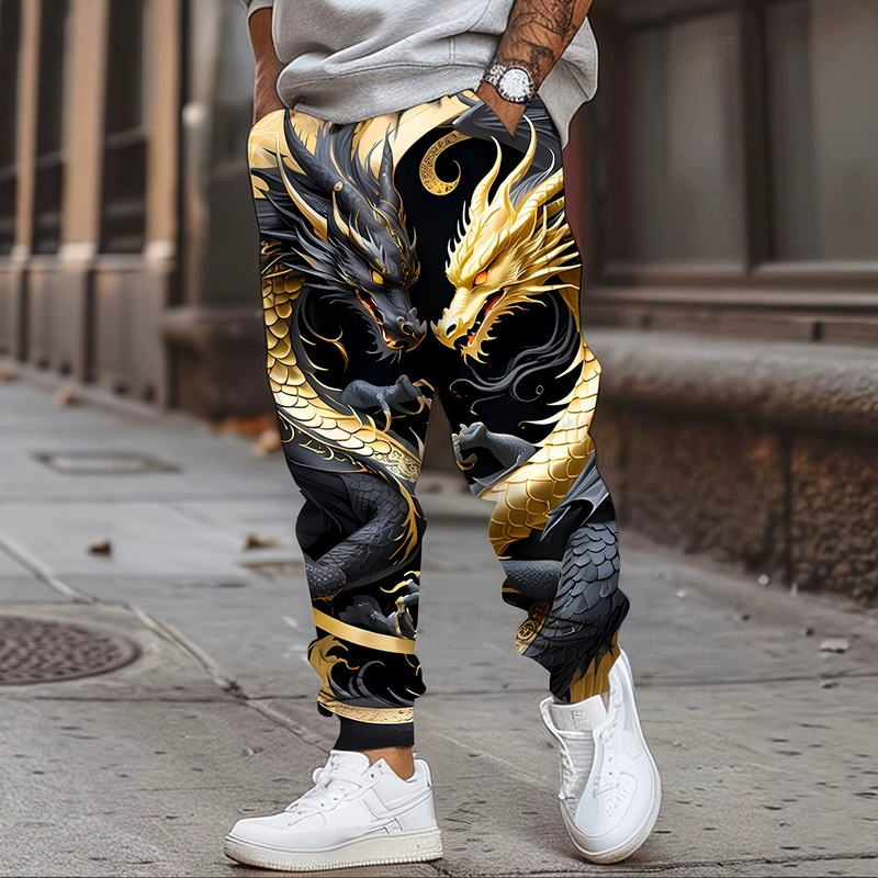 Foreign Trade Chinese-Style Double Golden Dragon 3D Printed Jogger Pants Men's Trendy Sweatpants Cross-Border Large Size One-Piece Dropshipping Foreign Trade Chinese-Style Double Golden Dragon 3D Printed Jogger Pants Men's Trendy Sweatpants Cross-Border Large Size One-Piece Dropshipping