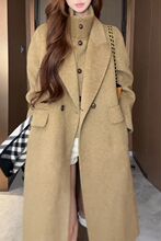秋冬新款双面毛呢大衣女马甲两件套韩版修身中长款毛呢外套