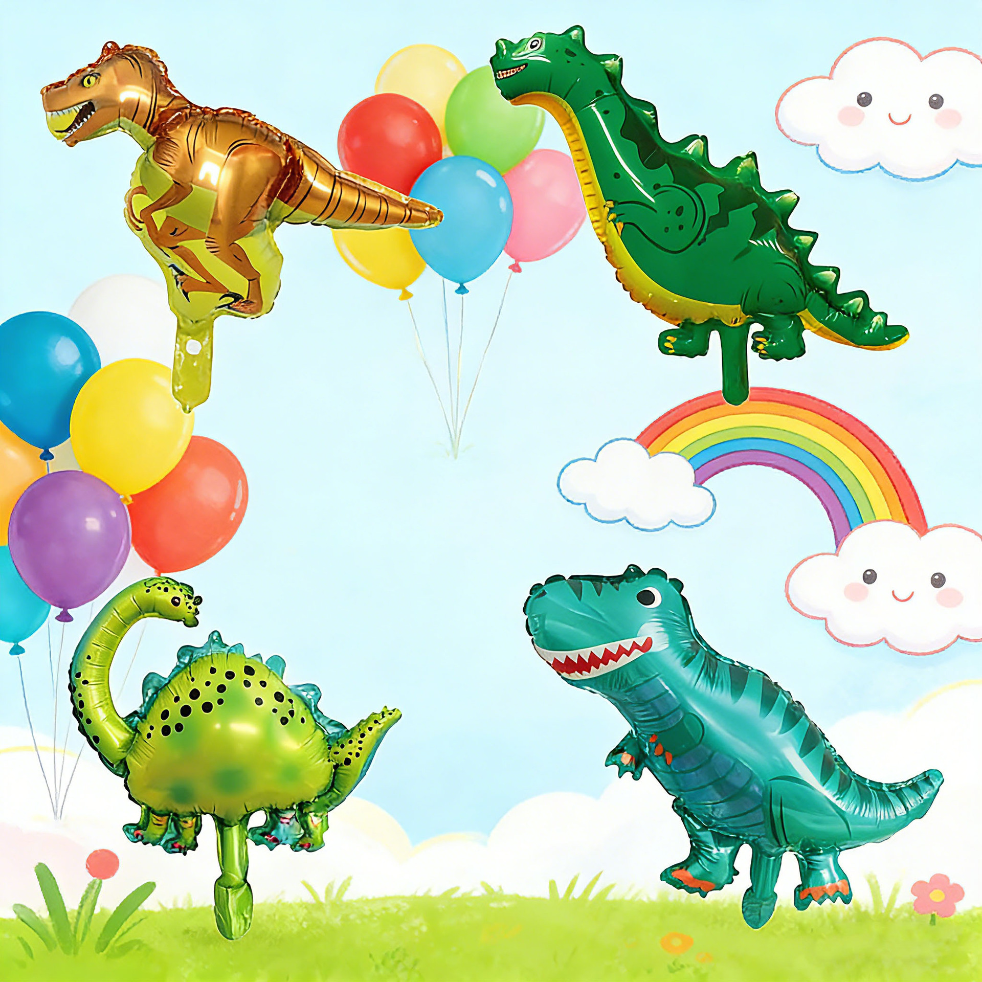 Mini animales flores dinosaurios animales marinos dispuestos globos de dibujos animados al por mayor mercado nocturno de globos al por mayor