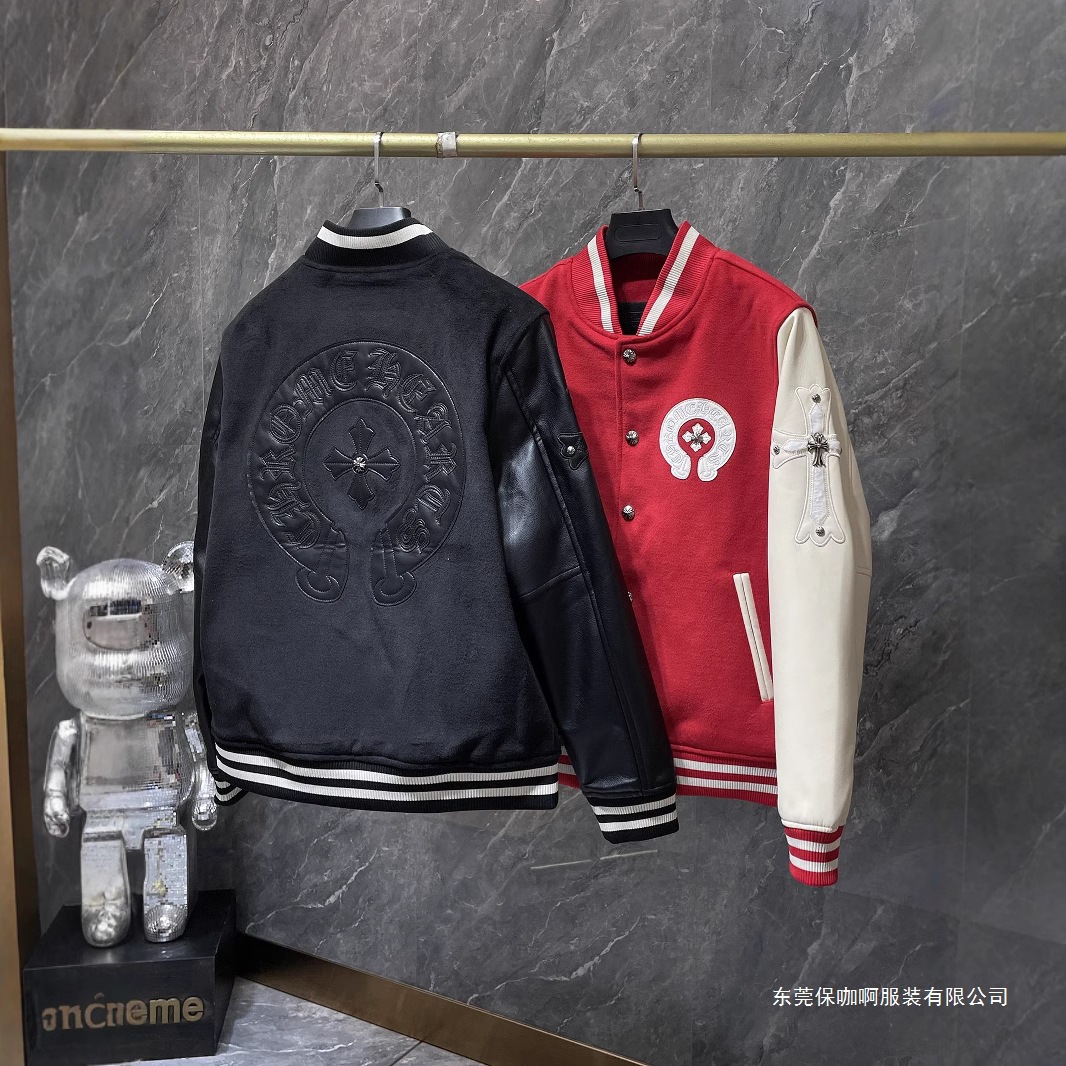 2026春秋新款克罗梵文十字架皮袖拼接刺绣款棒球服男款