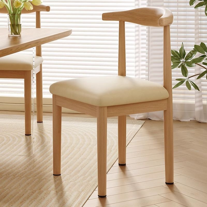 Dining Chair for Home Use, Nordic Style with Backrest, Modern Minimalist Bedroom Vanity Chair for Women, Light Luxury Imitation Solid Wood and Iron Art Horn Chair