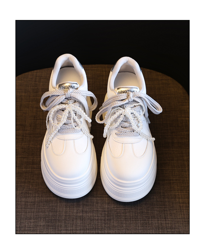 Giày sneaker nữ đế dày phối ngọc trai thời trang, độn cao bên trong — Màu xám trắng chi tiết 19