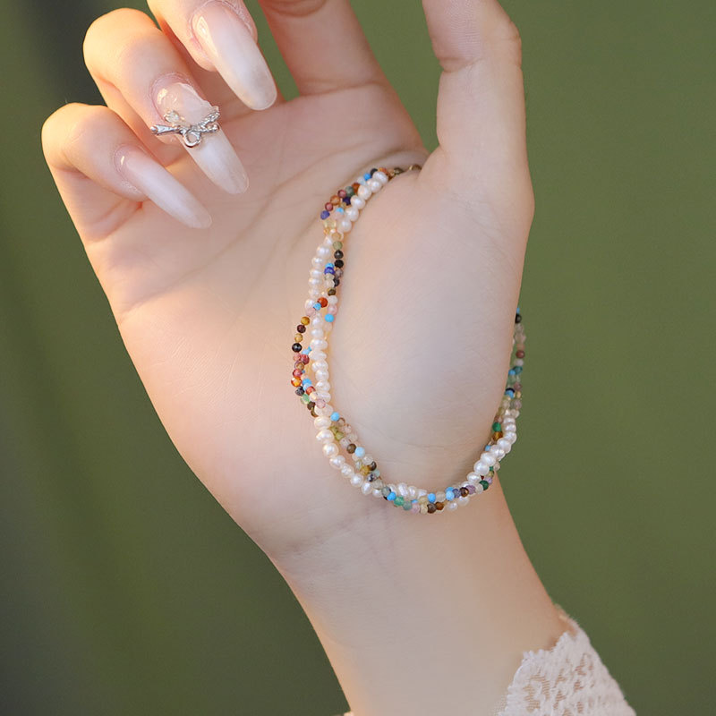 XlentAg pulsera de perlas naturales coreana retro colorido estilo oriental pastoral multicapa pulsera tejida a mano mujer