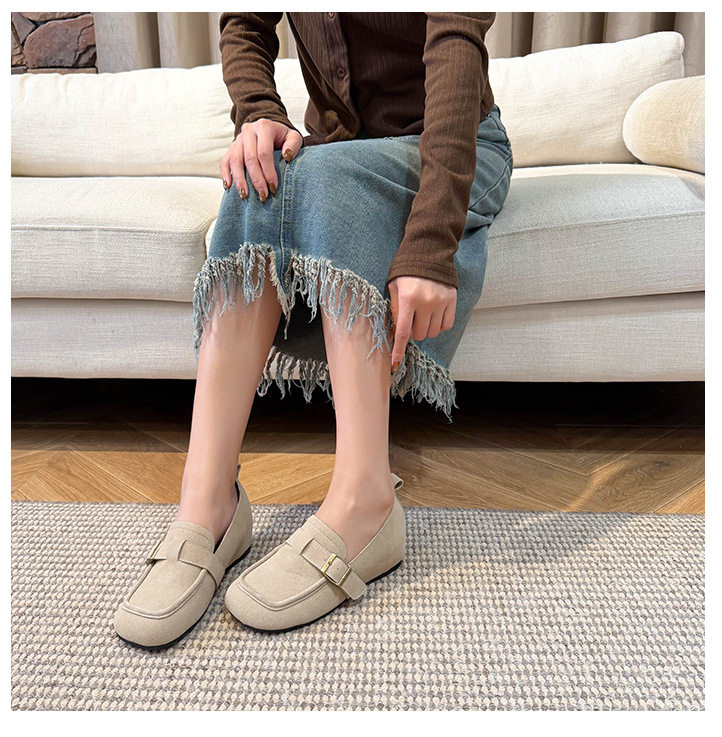 Giày lười nữ da lộn mũi tròn tăng chiều cao 5 cm phong cách Hàn Quốc — Khaki (toàn dải), Màu mơ (toàn dải), nâu sẫm chi tiết 21