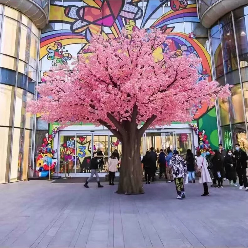 Fiberglass Cherry Blossom Tree, Artificial Tree, Peach Blossom Tree, Cement-Coated Pillar, Maple Tree, Square Lobby Props, Square Decoration, Artificial