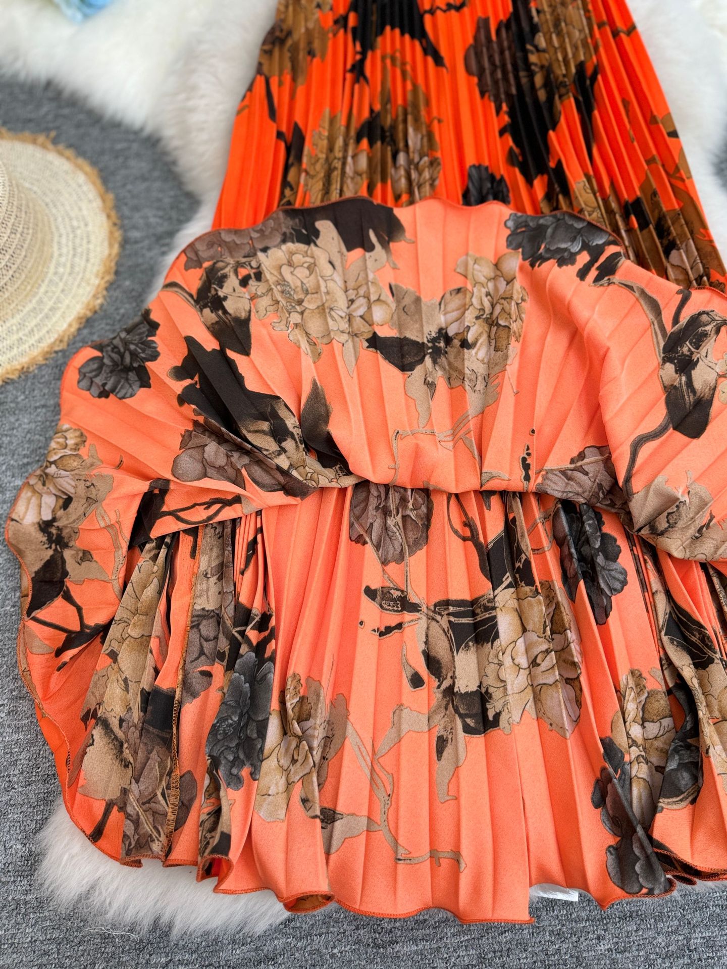 Sophisticated Retro Printed Midi Skirt A-line Pleated Skirt_voghion.com