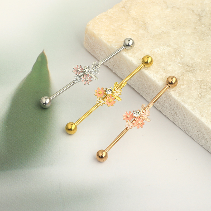 Butterfly Moon Ear Bar Piercing Earrings Zircon Stainless Steel Industrial Earrings detail image 8