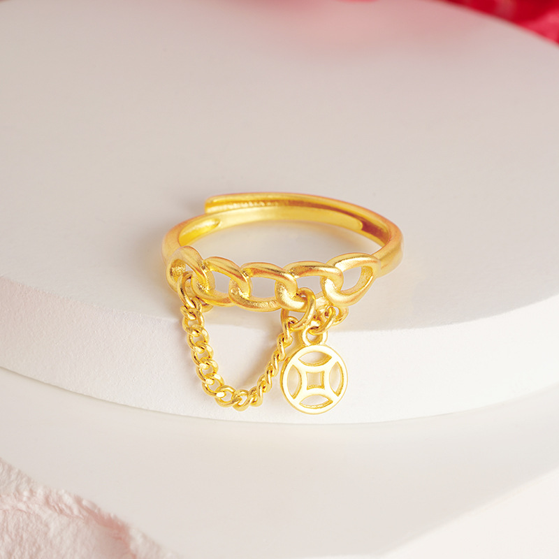 El nuevo anillo de oro de arena no se desvanece durante mucho tiempo anillo abierto anillo femenino diseño de nicho anillo de cola de oro de imitación avanzado