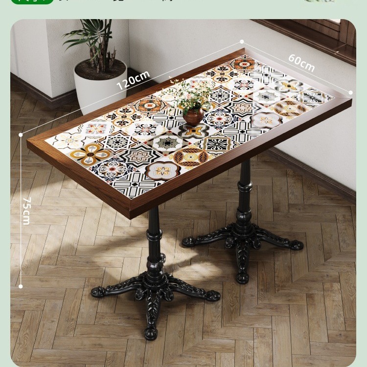 Mesa y silla de cafetería americana retro francesa panadería de comida ligera dulces tienda de azúcar y agua bistrona mesa de madera maciza image 42