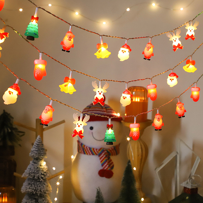 Nuevas luces de Navidad transfronterizas cadena de luces de cortina de forma de dibujos animados de Santa Claus luces LED decoración de ventanas de habitación