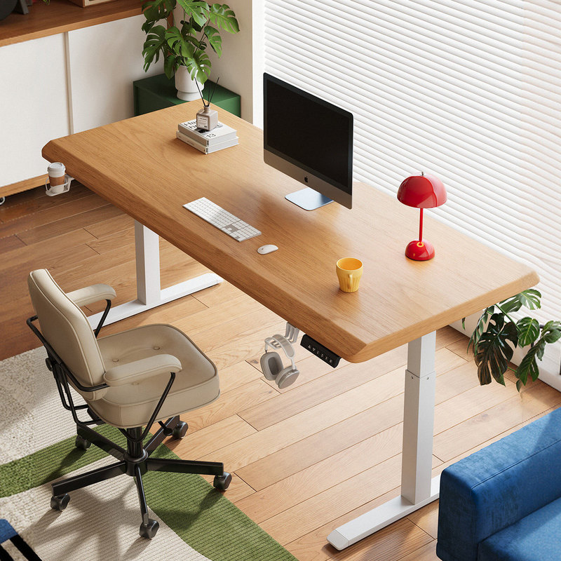 Solid Wood Electric Height-Adjustable Desk for Bedroom, Home Computer Desk, Study Desk, Natural Wood Color Office Desk, Movable Workbench Solid Wood Electric Height-Adjustable Desk for Bedroom, Home Computer Desk, Study Desk, Natural Wood Color Office Desk, Movable Workbench