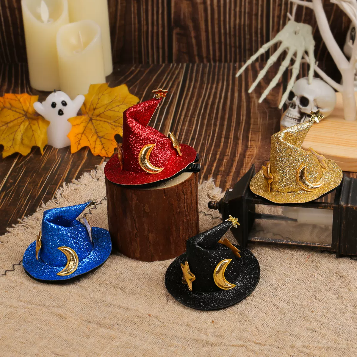 跨境万圣节弯帽发夹派对小礼帽头饰DIY女巫婆帽小尖帽坯发饰造型