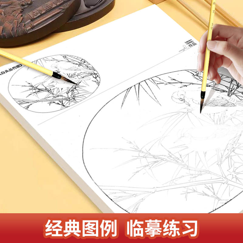 中国画白描描摹本五册 工笔画白描底稿临摹画册动物人物花卉金小