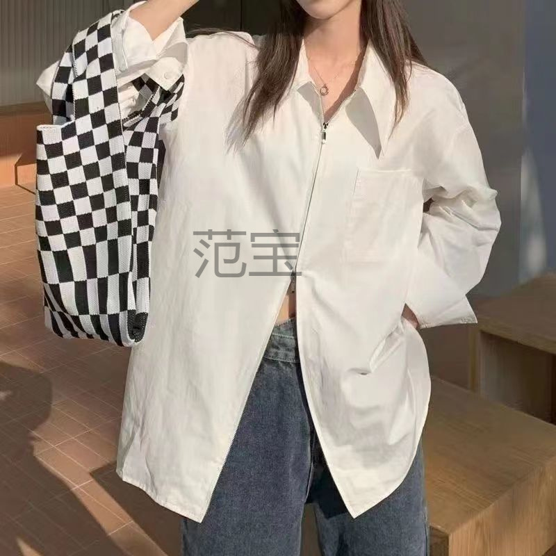 FB 소금 지퍼 화이트 셔츠 여성 학생 내부 착용 외부 착용 디자인 감각 작은 큰 포인트 칼라 셔츠 내부 착용 탑