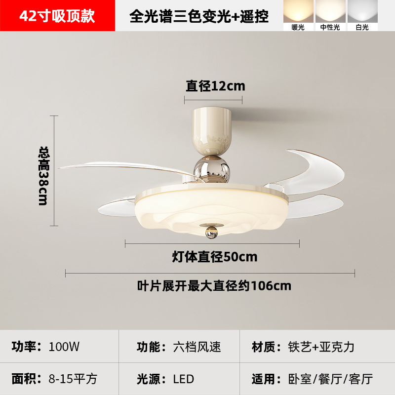 中古风扇灯隐形餐厅吊扇灯新款复古胡桃木色静音超薄卧室电扇灯|undefined