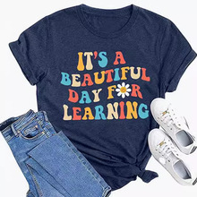 外贸跨境电商独立站亚马逊新款It is beautiful day印花女T恤