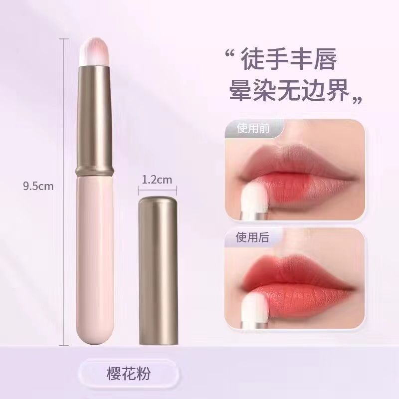 Cheng Shian recomienda mini cepillo de labios redondo con tapa, mini cepillo de lápiz labial portátil, cepillo corrector, cepillo de brillo de labios