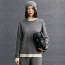 山羊绒女士高领假两件时尚气质通勤慵懒羊绒衫秋冬新款百搭针织衫