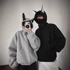 美式高街情侣卫衣男秋季潮牌铆钉耳朵连帽夹克小众设计感开衫外套