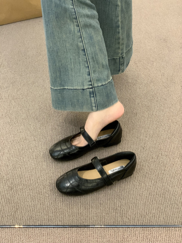 法式晚风百搭交叉带浅口单鞋女2025春秋新款芭蕾仙女平底玛丽珍鞋|undefined