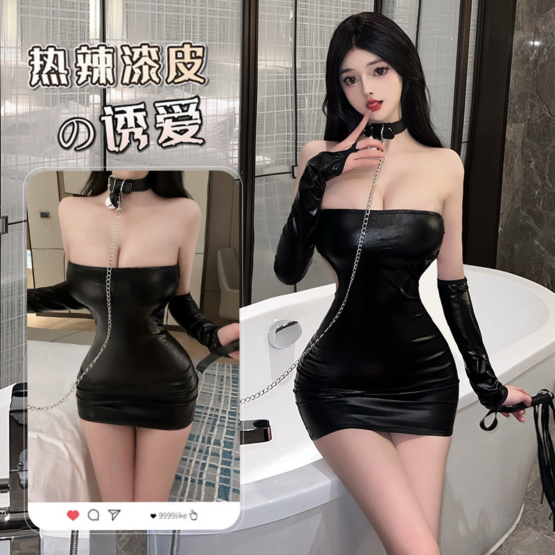 Lin Linting Sexy Underwear Queen Royal Sister Sexy Strapless Tight Patent Leather Uniform Temptation Jumpsuit 8606 Lin Linting Sexy Underwear Queen Royal Sister Sexy Strapless Tight Patent Leather Uniform Temptation Jumpsuit 8606