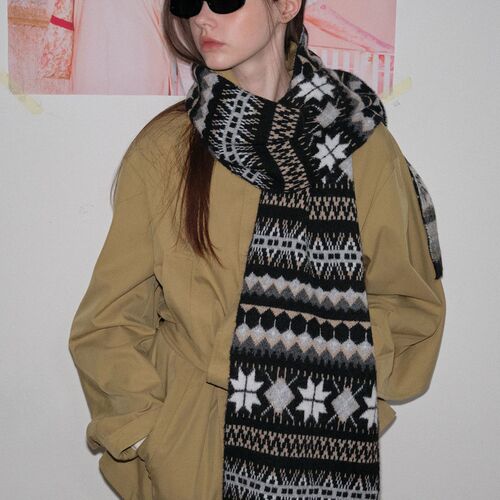 Heavy Industry Style Færöe Island Thick Warm Knit Scarf Retro Atmosphere Wide Version Winter Warmth