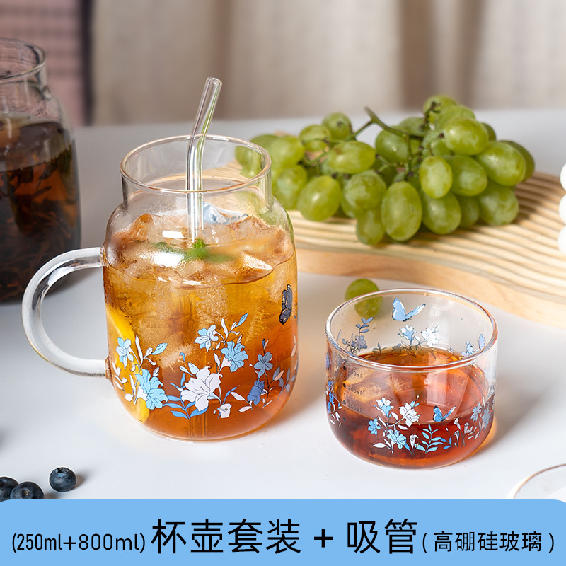 800ml耐热带把手吸管杯玻璃杯煮茶泡茶壶牛奶杯豆浆耐高温玻璃杯|undefined