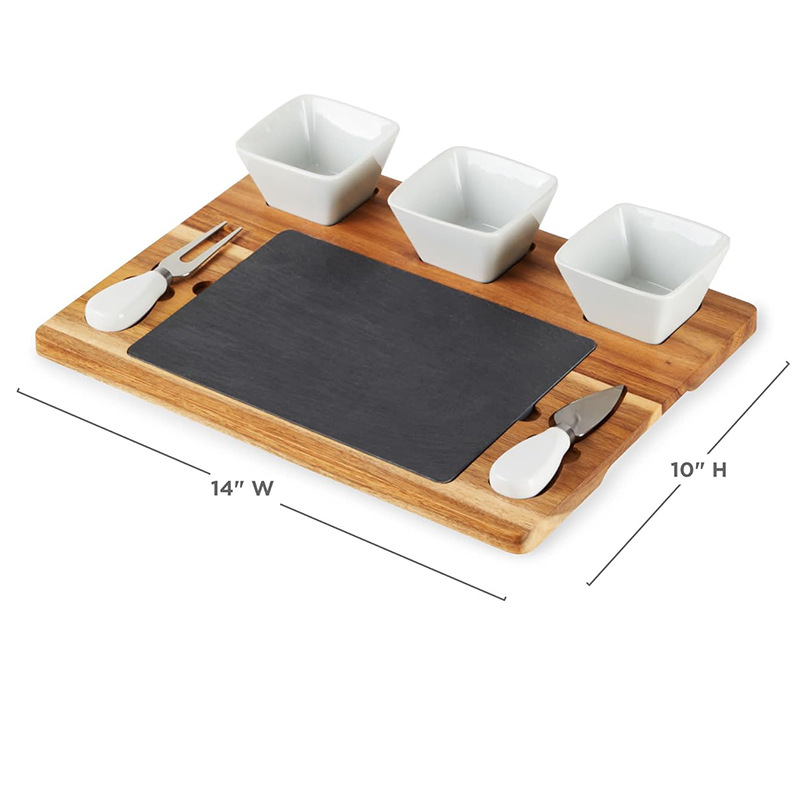 Tabla de corte de madera multifuncional con cuchillo y tenedor de pizarra tabla de queso para bandeja de desayuno casera de fiesta snack plate