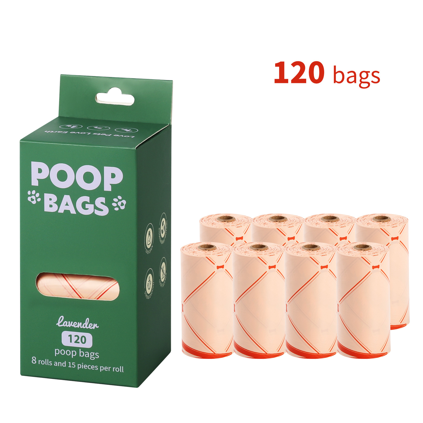 Nuevo medio ambiente biodegradable bolsa de basura de mascotas bolsa de basura distribuidor de bolsa de heces OPP caja de cabeza de fijación empaquetada bolsa de heces