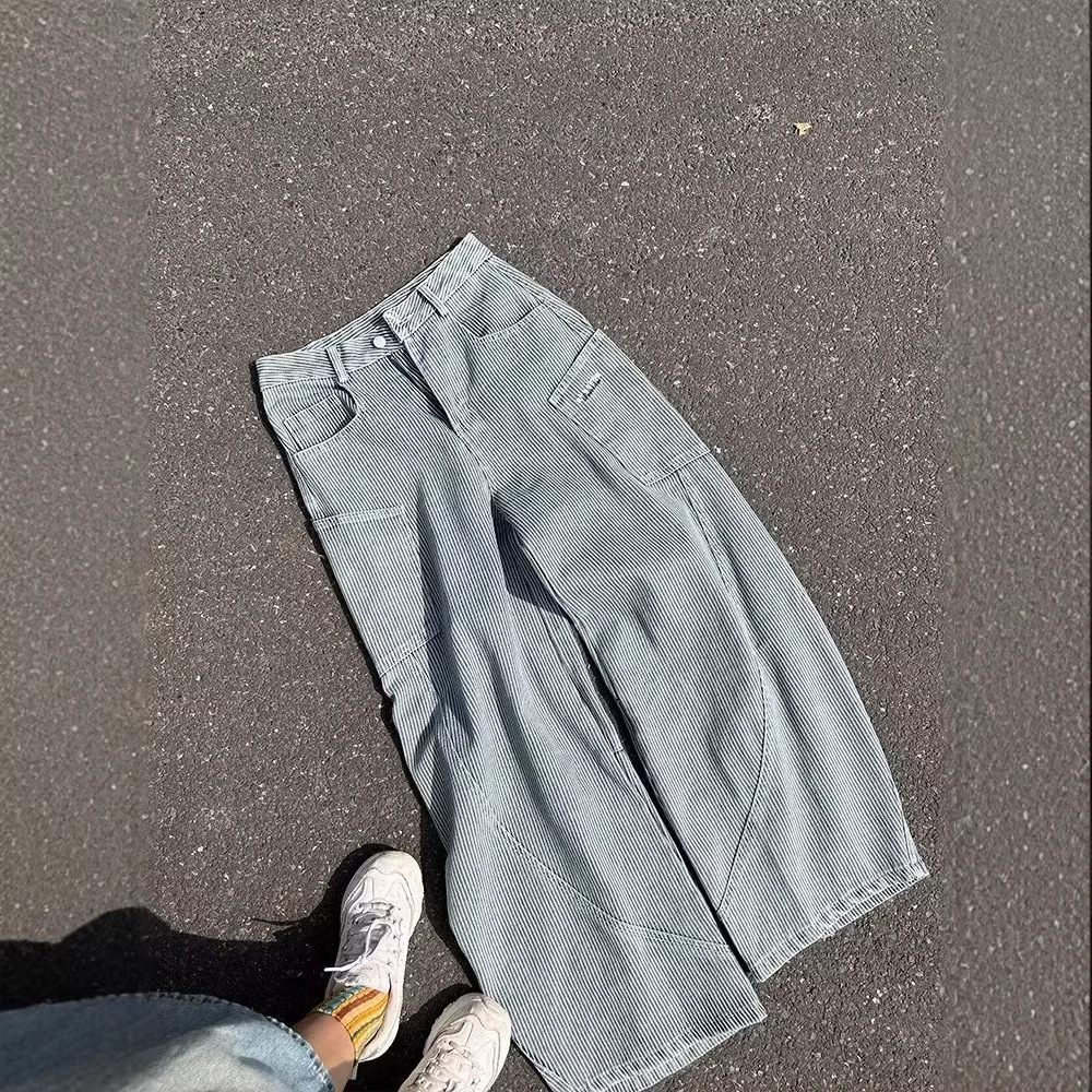 Vintage Americana High-Waist Wide-Leg Distressed Denim Jeans for Women Relaxed Fit Blue S-XXXL_mkmklike.com