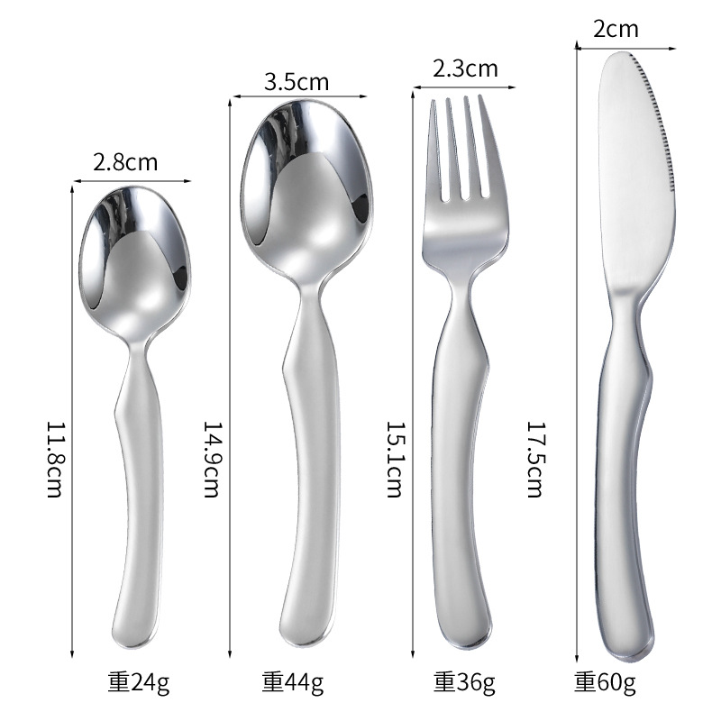 Cuchillo de acero inoxidable 304, tenedor y cuchara creativa occidental vajilla cuchara Tenedor Cruz-frontera de los niños cuchara vajilla Conjunto de 4 piezas
