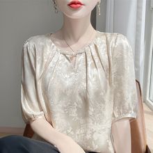 桑蚕丝短袖奢华缎面款真丝衬衫宽松t恤上衣批发工厂厂家严选代发