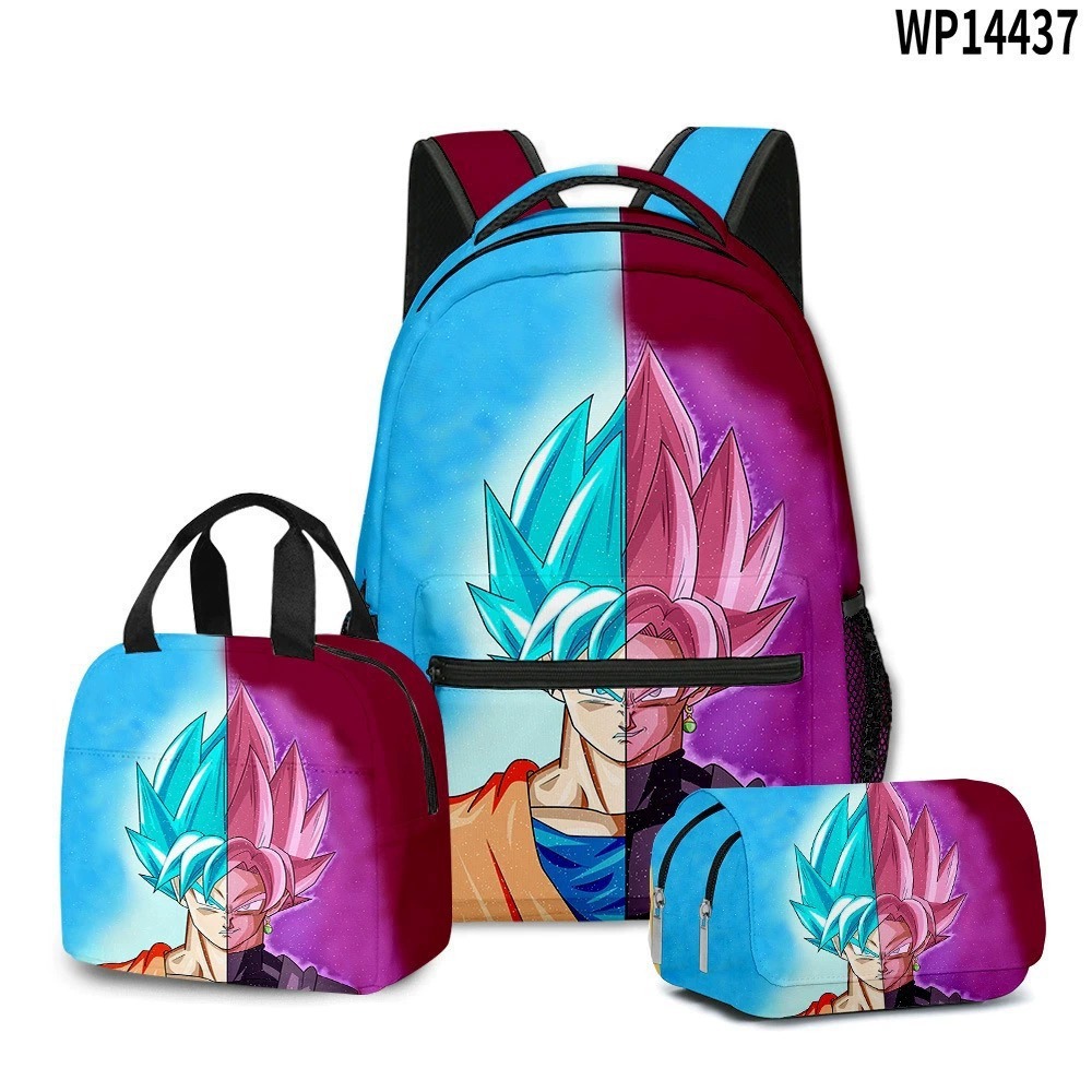 3D transfronterizo nueva animación Goku siete Dragon Ball Super bolsas escolares bolsas de almuerzo bolsas de lápiz tres piezas