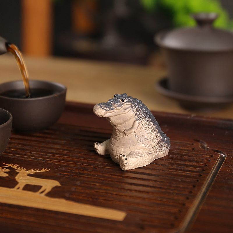  Mini Cute Crocodile Resin Small Ornaments Cute Blind Box Small Gift Tea Table Tea Pet Tea Set Accessories Tea Play