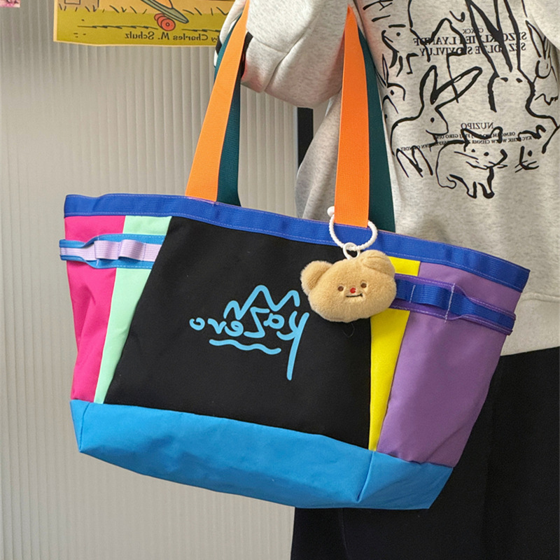 Dopamine Color Patchwork Double-Sided Single-Shoulder Women's Bag, Niche Lightweight Large-Capacity Handbag, Color-Blocking Casual Tote Bag Dopamine Color Patchwork Double-Sided Single-Shoulder Women's Bag, Niche Lightweight Large-Capacity Handbag, Color-Blocking Casual Tote Bag