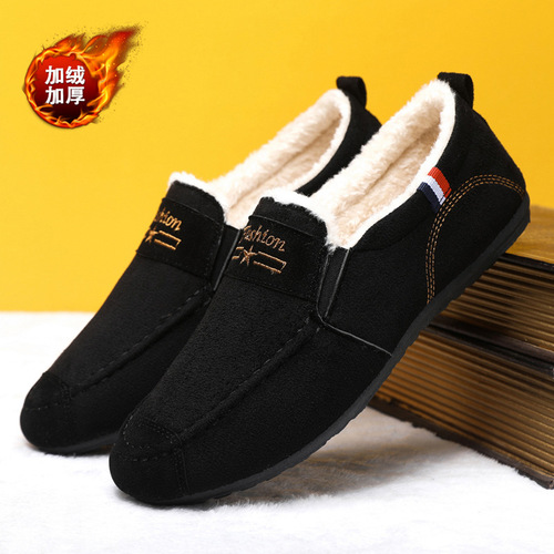 Men's shoes, autumn and winter velvet bean shoes, men's Korean version, versatile old Beijing cloth shoes, men's casual shoes, work shoes for men