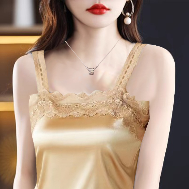 Spring and Summer inner lace shirt sleeveless bottoming shirt Vest Women's artificial silk sling plus size outer wear satin shirt