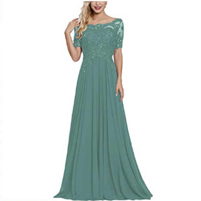 European and American foreign trade chiffon lace elegant sleeve multi-color large evening dress ball high and low dress Amazon AliExpress
