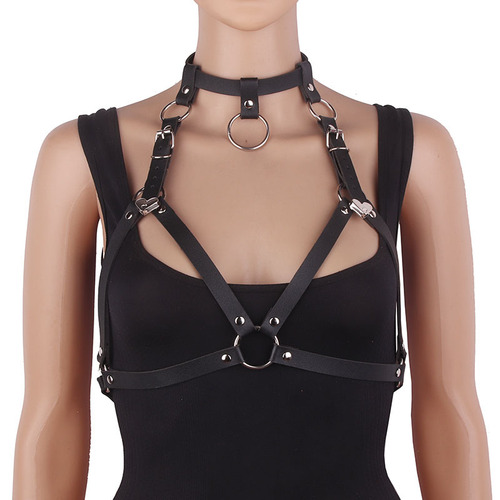Hot-selling European and American sexy bondage restraint belt fashionable heart-shaped decoration leather choker bustier integrated accessory