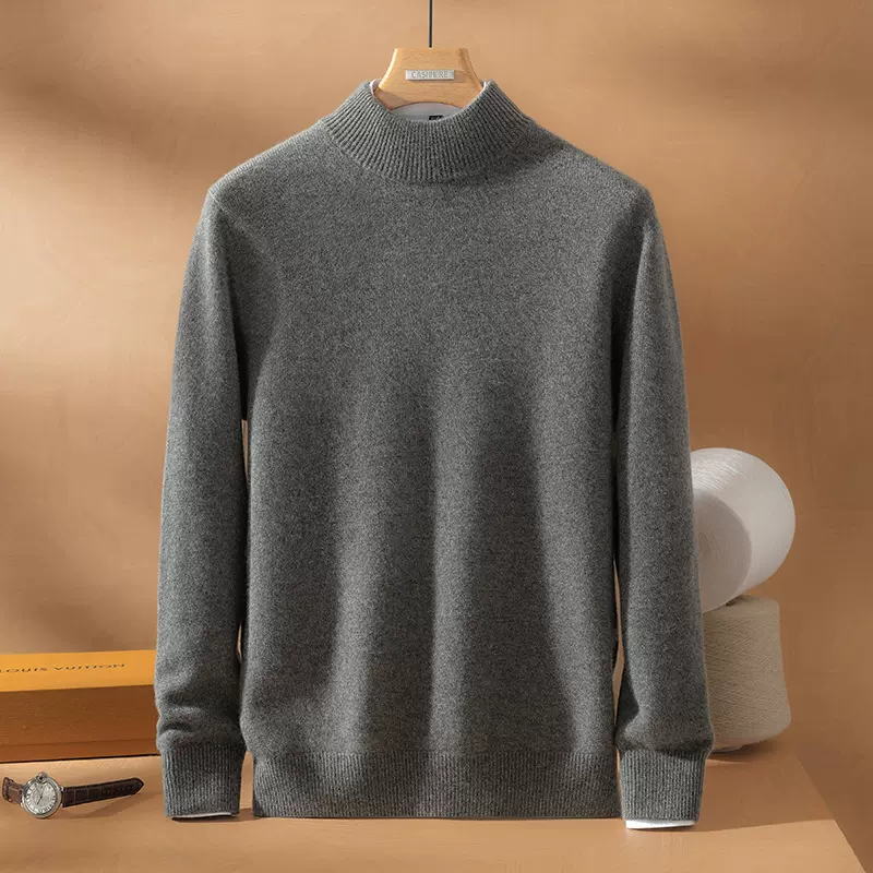 加厚半高领羊绒衫男100纯山羊绒套头毛衣秋冬高端加密针织打底衫