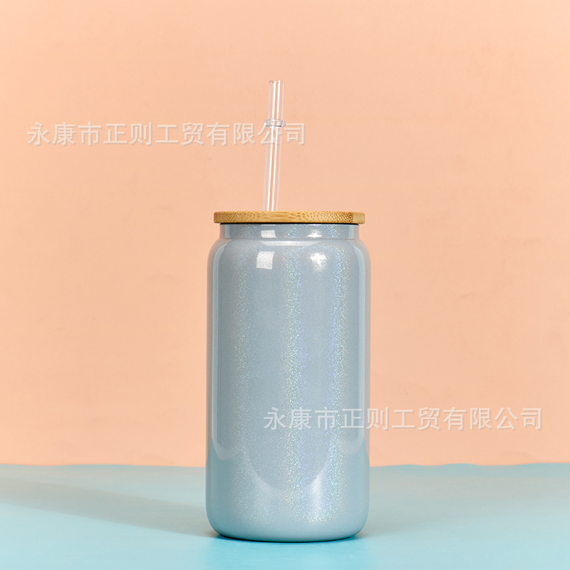 16oz comercio exterior gradiente de color de sublimación de vidrio electrochapado camaleón fluorescente arco iris pintura vidrio taza de agua taza de masón