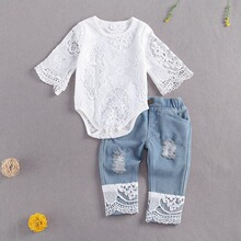 Z 17368 Long Sleeve Mesh T Shirt Jeans Set ͯװ��ɴ��װ