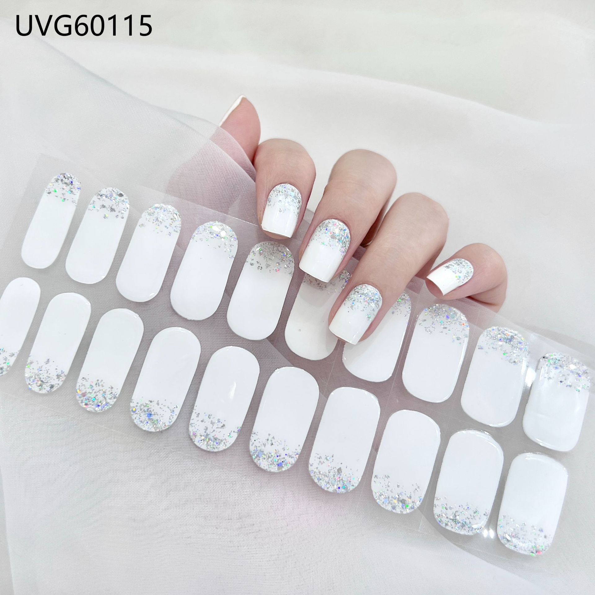 Pegatinas de uñas de gel UV transparentes efecto hielo, semicuradas, con lámina dorada, fototerapia, efecto película de aceite